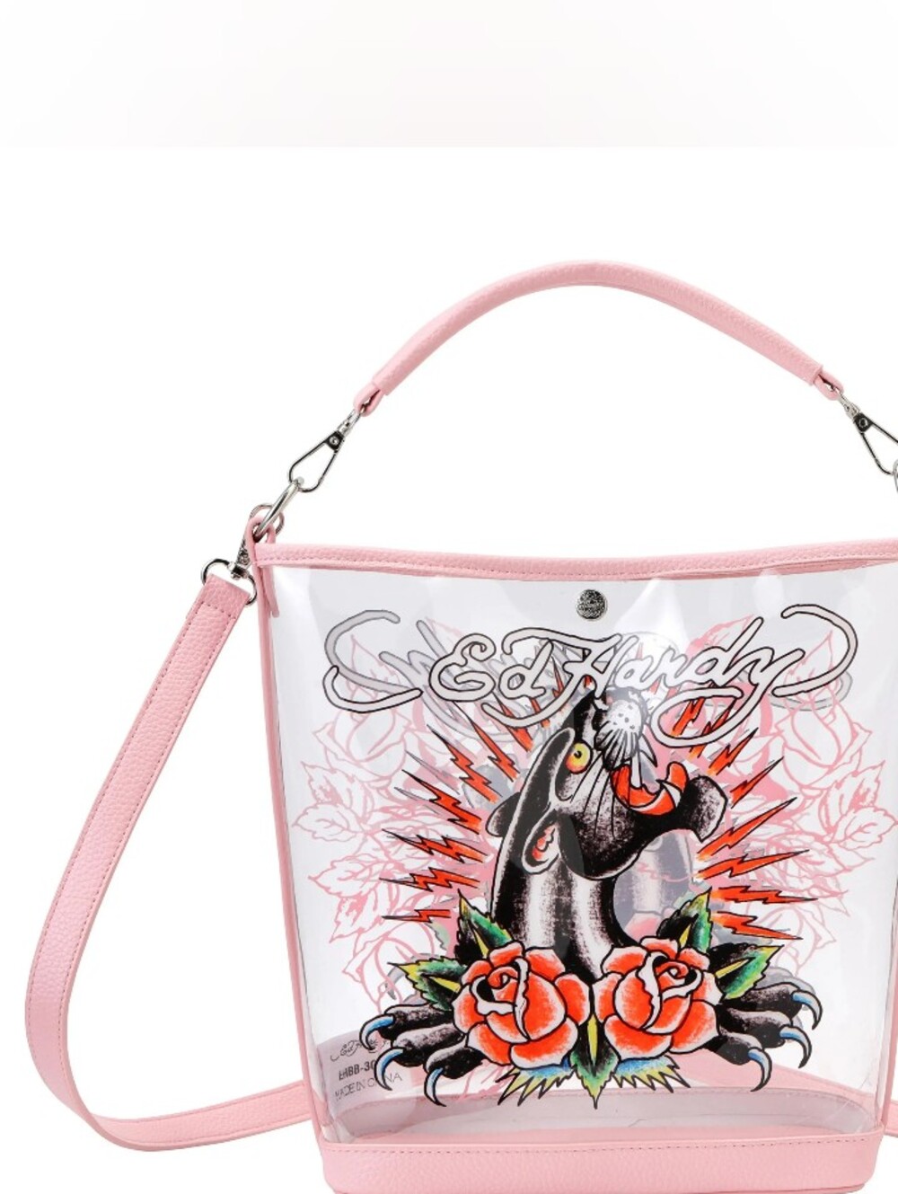 NWT Ed Hardy Panther & Roses Clear PVC Bucket Bag